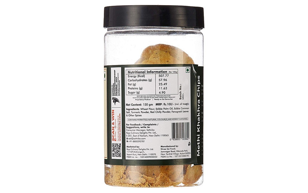 Sattviko Methi Khakhra Chips    Jar  150 grams